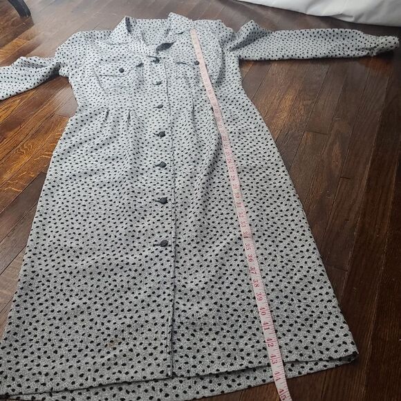 Vintage 80s 90s Gray Black Abstract Dot Long Sleeve Dress - Picture 10 of 12